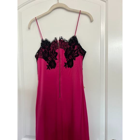 Alice & Olivia Luna Silk Slip Dress Lace Hot Fuchsia Size XS Chic 90s Babydoll - Picture 12 of 16
